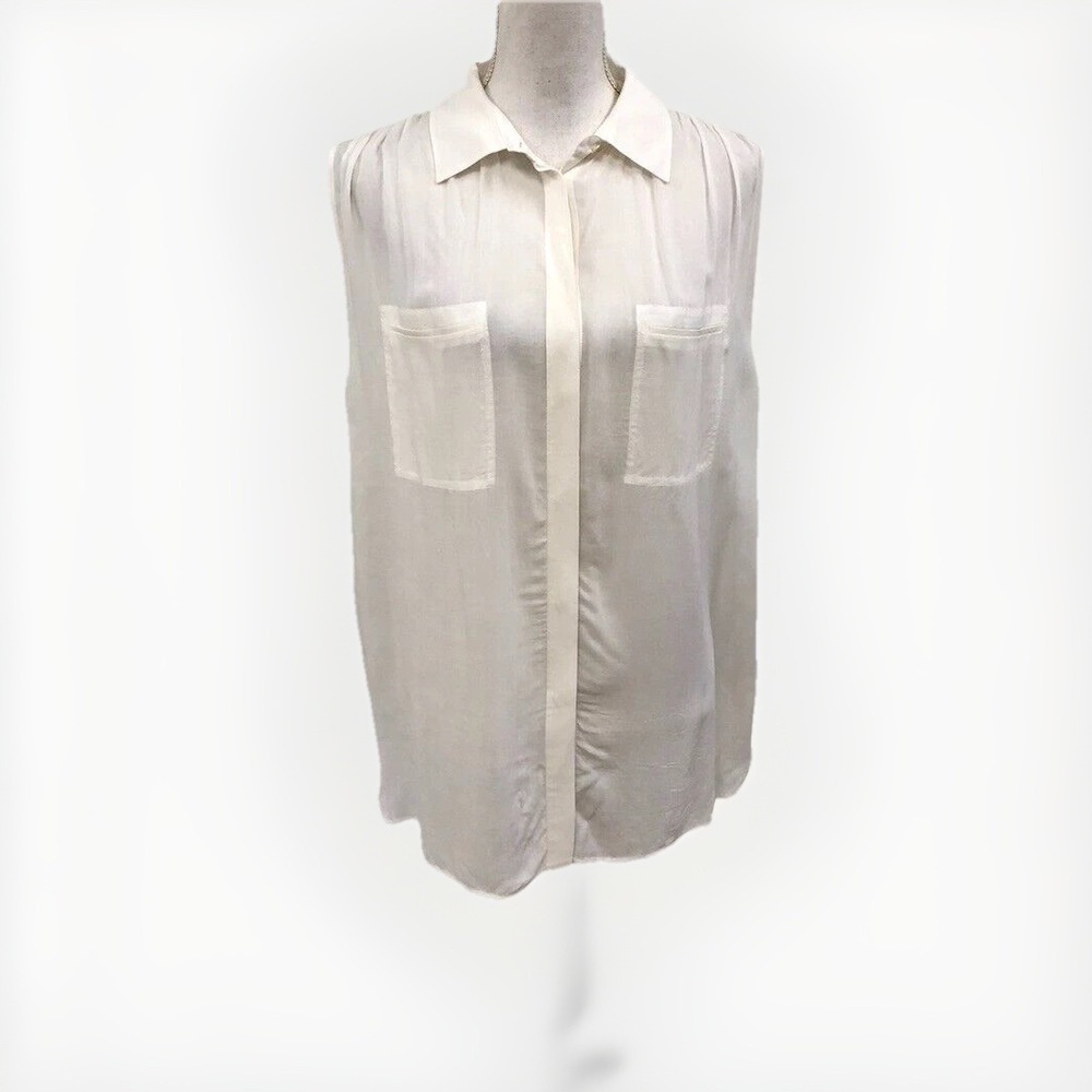 Vince Tunic Blouse Shirt Womens Large White Sleeveless Button Up Oversize